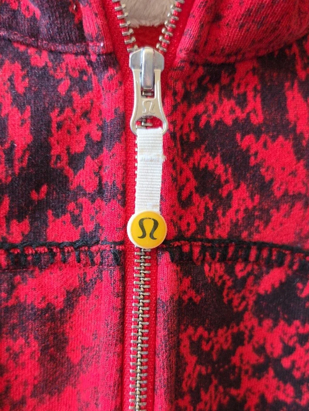 lululemon athletica Red and Black Patterned Fleece-Lined Zip Hoodie